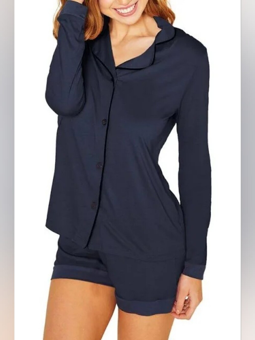 NWOT Cosabella 1X Bella Long Sleeve Top & Boxer Pajama Set Navy Blue